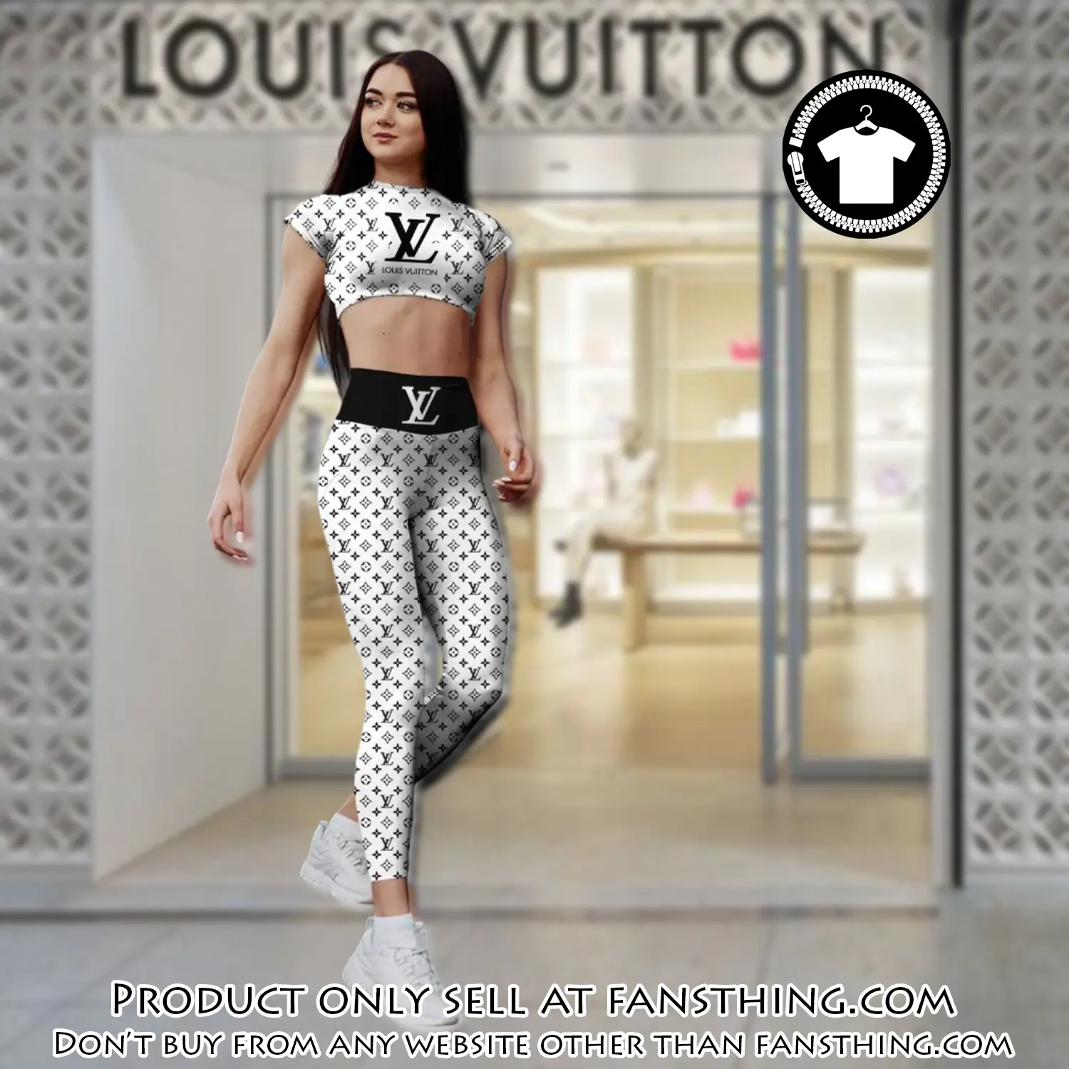 White louis vuitton sportwear combo luxury brand crop top tshirt and legging for women ctl1011 fst0300142